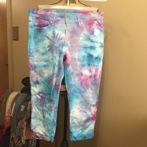 Tie dye denim capris